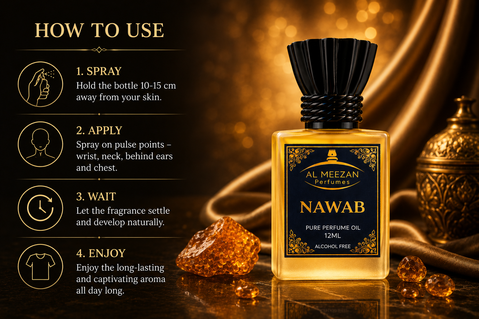Al Meezan Nawab Attar – Premium Long Lasting Alcohol Free Perfume Oil | 10 ML